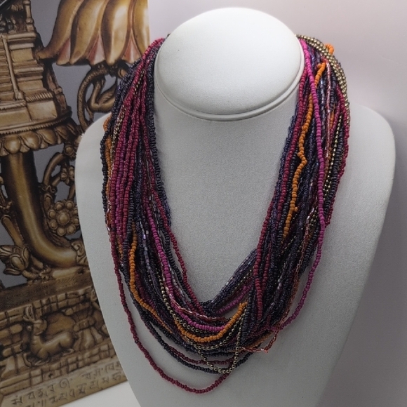 Chicos Purple and Pink Multi-Strand Necklace with Cascading Effect - Picture 4 of 9